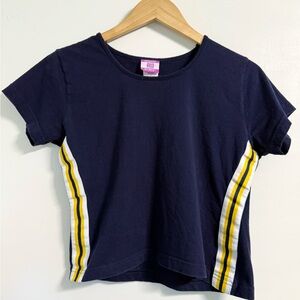 Vintage Athletic Works Crop Tee | Y2K Varsity Stripe | Womens L | 90s Prep Style